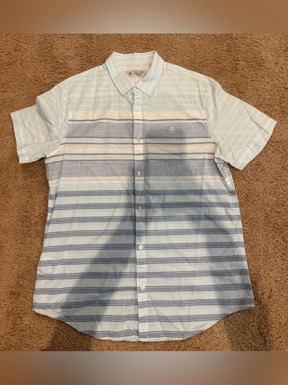 Original Penguin Men’s Short-Sleeve Striped Button-Down Shirt - Light Blue